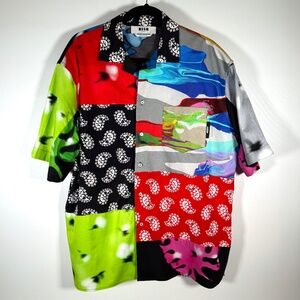 MSGM Oversized Patchwork Short Sleeve Button-Up Shirt Made in Italy Fits XL/XXL